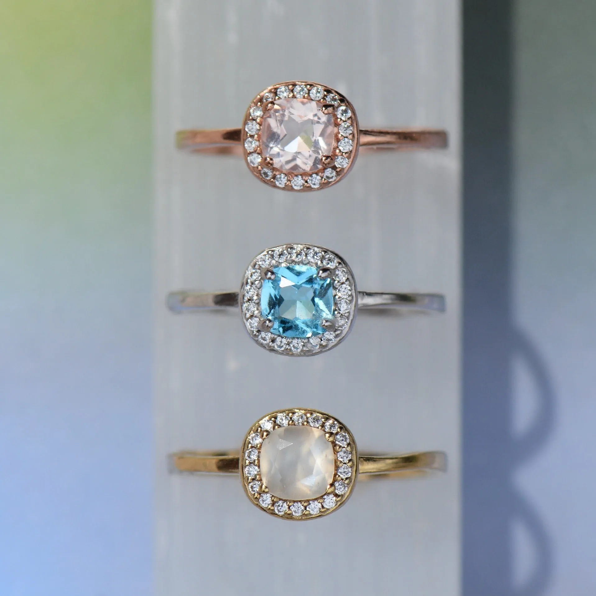 Mini Swiss Blue Topaz Pave Ring