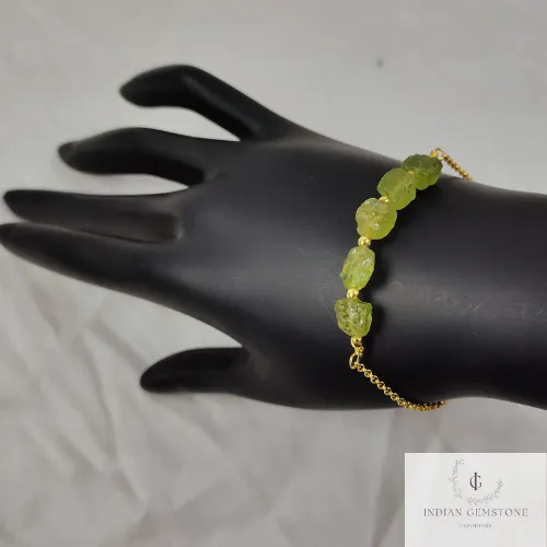 Natural Raw Peridot Gemstone Bracelet, Gold Plated Bracelet, August Birthstone Jewelry, Layering Friendship Bracelet, Adjustable Bracelet,