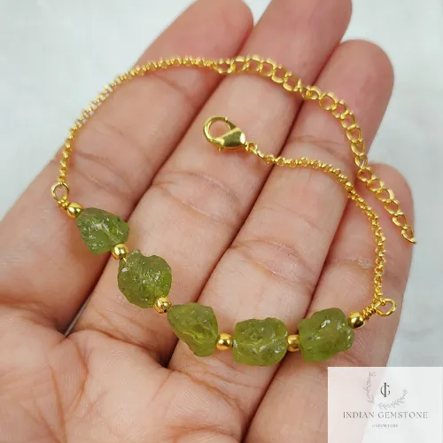 Natural Raw Peridot Gemstone Bracelet, Gold Plated Bracelet, August Birthstone Jewelry, Layering Friendship Bracelet, Adjustable Bracelet,