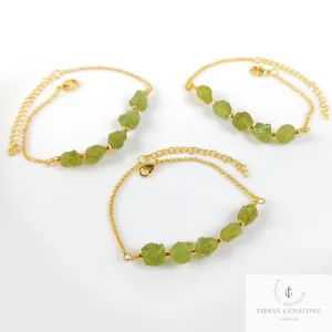 Natural Raw Peridot Gemstone Bracelet, Gold Plated Bracelet, August Birthstone Jewelry, Layering Friendship Bracelet, Adjustable Bracelet,