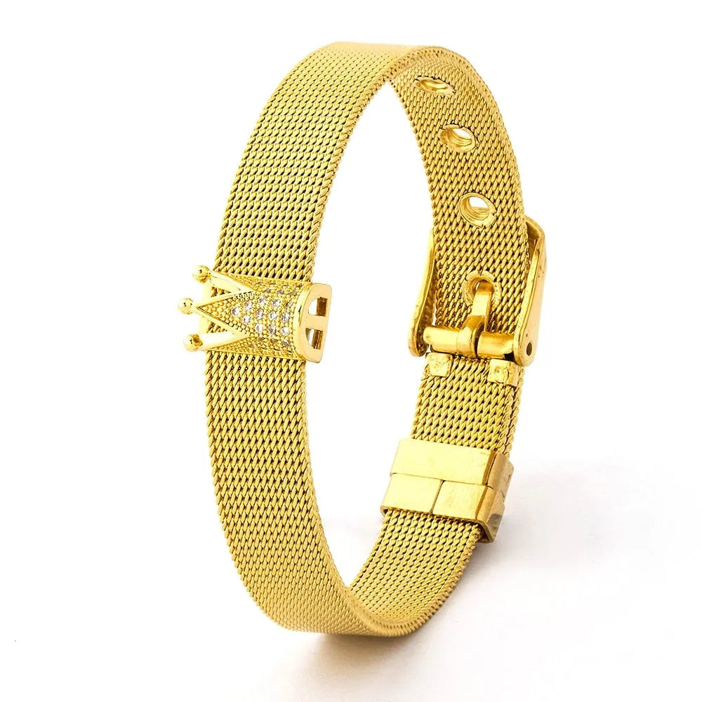 New Classic Adjustable Bracelet Top Quality CZ Crown Women Width Watch