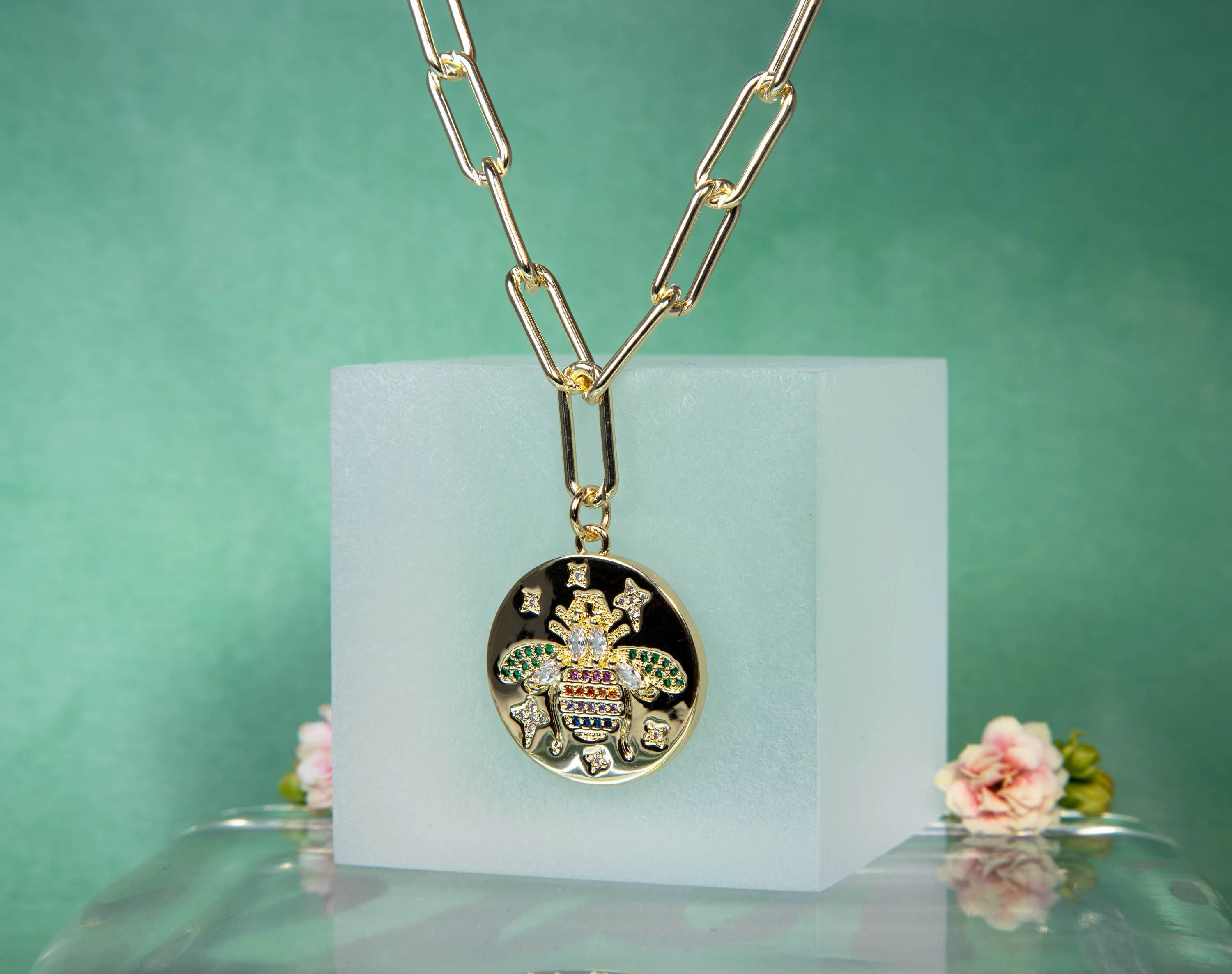 Paved Bumble Bee Necklace