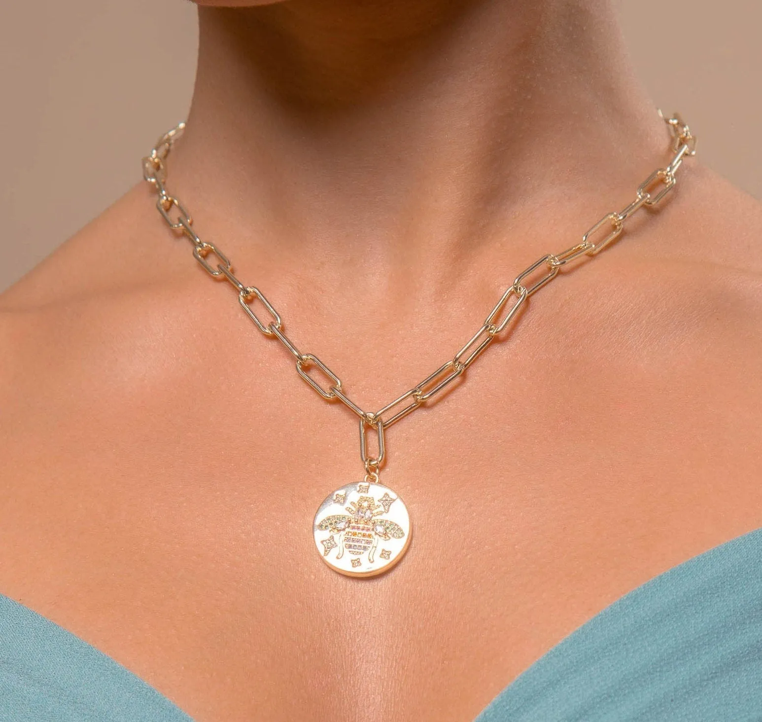 Paved Bumble Bee Necklace