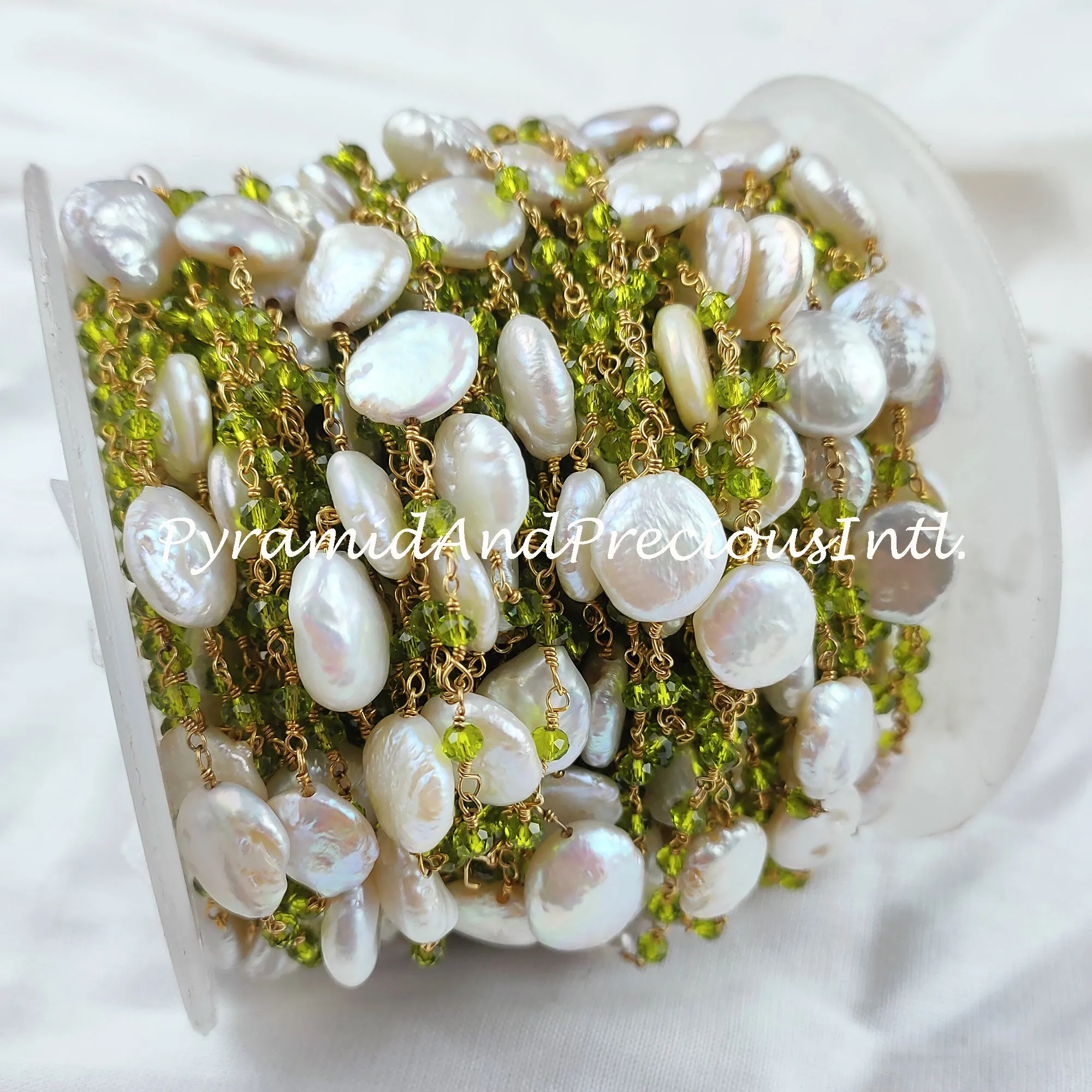 Peridot Beaded Chain, Mother Of Pearl Wire Wrapped Chain, Rosary Bead Chain, Jewelry Making Chain, DIY Chain – SELLING BY FOOT