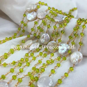 Peridot Beaded Chain, Mother Of Pearl Wire Wrapped Chain, Rosary Bead Chain, Jewelry Making Chain, DIY Chain – SELLING BY FOOT