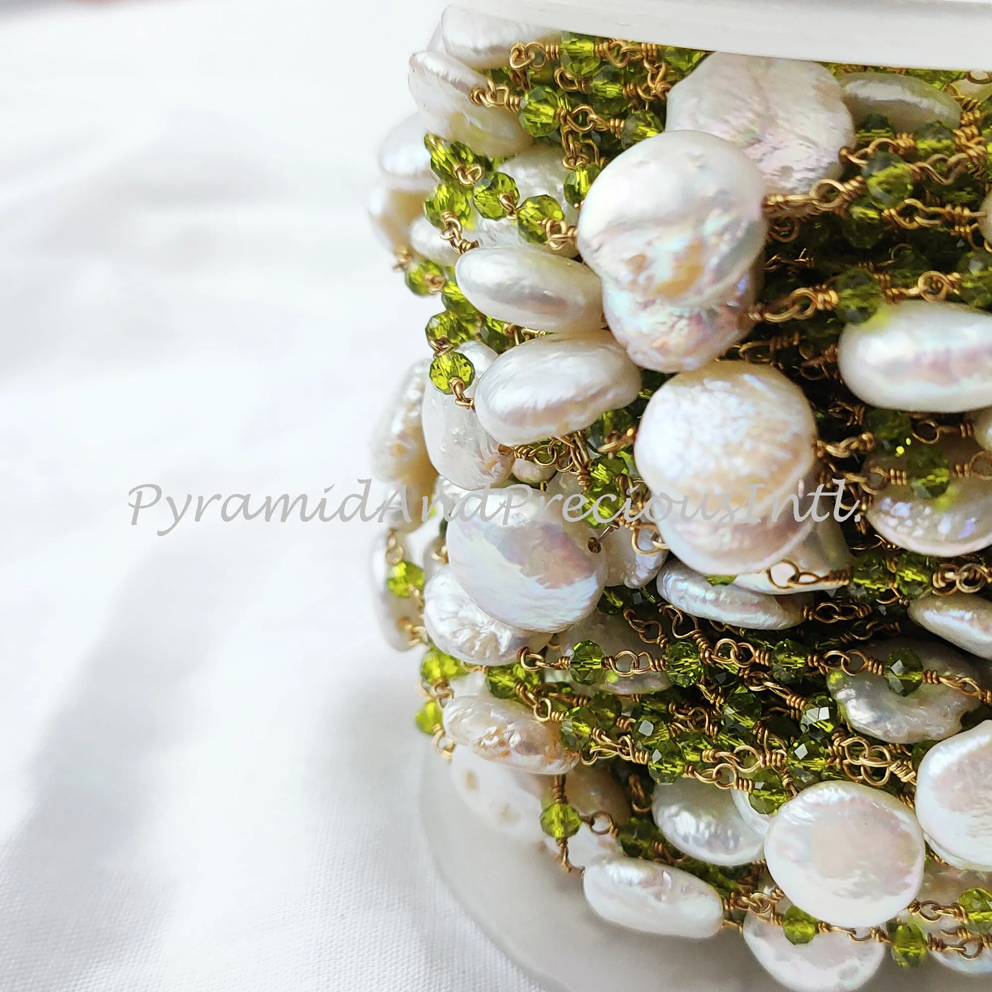 Peridot Beaded Chain, Mother Of Pearl Wire Wrapped Chain, Rosary Bead Chain, Jewelry Making Chain, DIY Chain – SELLING BY FOOT