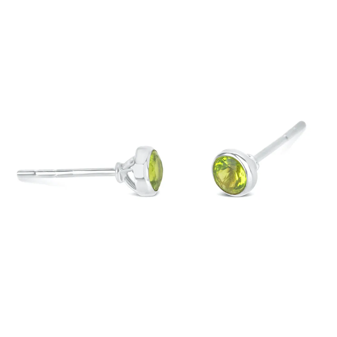 Peridot Mini Stud Earrings | Silver - August