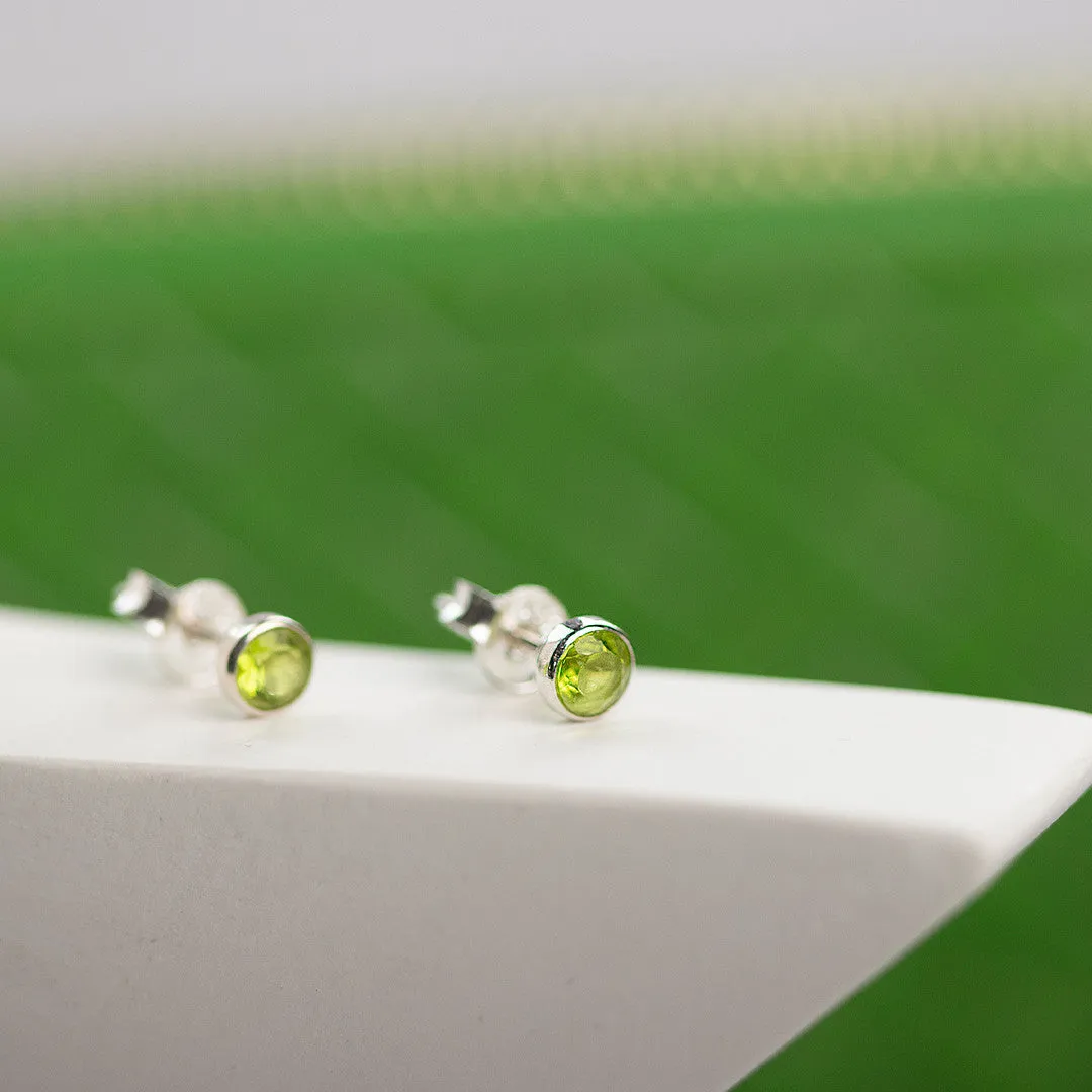 Peridot Mini Stud Earrings | Silver - August