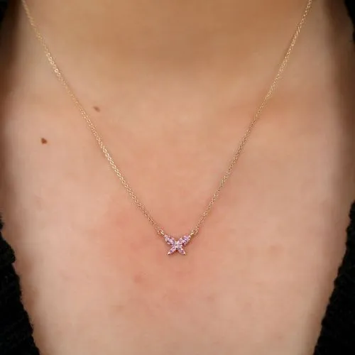 Pink Sapphire Butterfly Necklace 9.50x7.20mm