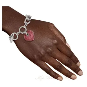 Pink Stone Heart Silver Bracelet