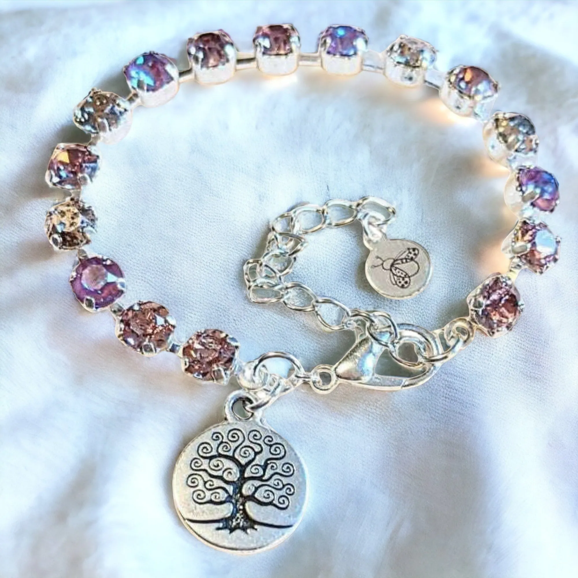 Pink Tree of Life Faceted Crystal Bracelet