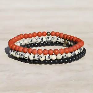 "Survival" Matte Red Jasper Onyx & Dalmatian Jasper Bracelet Set