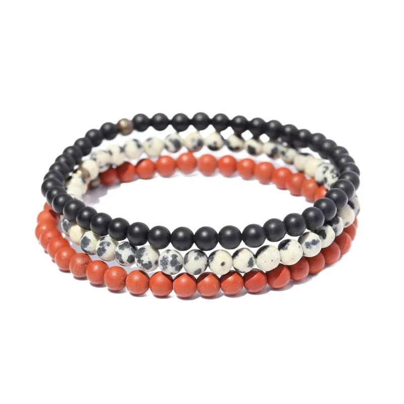 "Survival" Matte Red Jasper Onyx & Dalmatian Jasper Bracelet Set