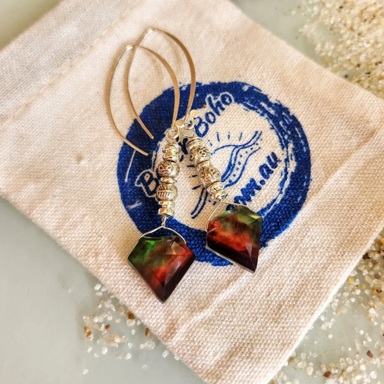 RAINBOWS - AMMOLITE HILLTRIBE SILVER EARRINGS