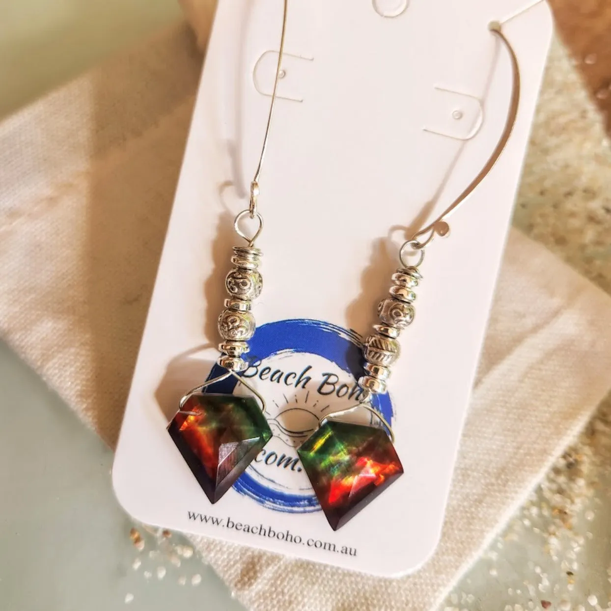 RAINBOWS - AMMOLITE HILLTRIBE SILVER EARRINGS