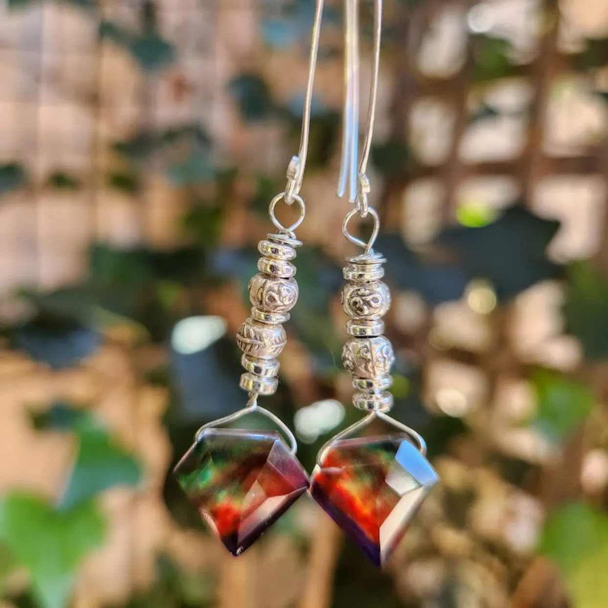 RAINBOWS - AMMOLITE HILLTRIBE SILVER EARRINGS