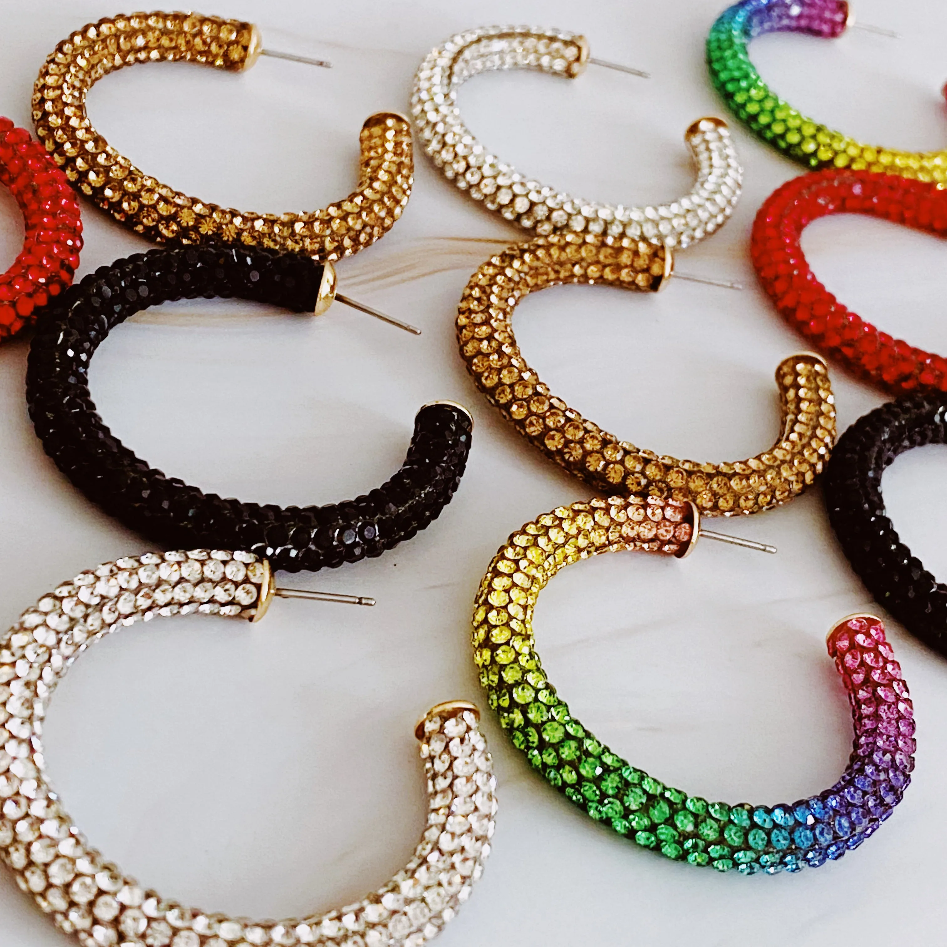 Retro Bling Hoop Earrings - multi colors