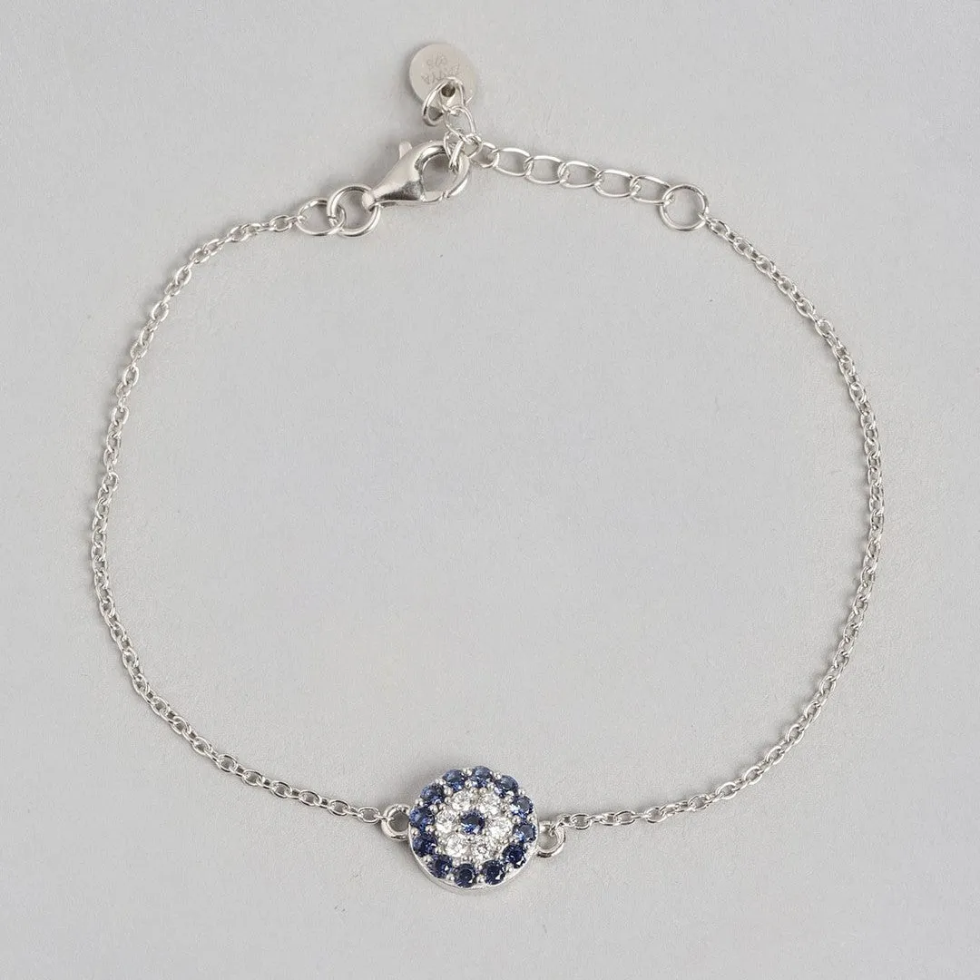 Rhodium Enchanted CZ Eye 925 Sterling Silver Chain Bracelet
