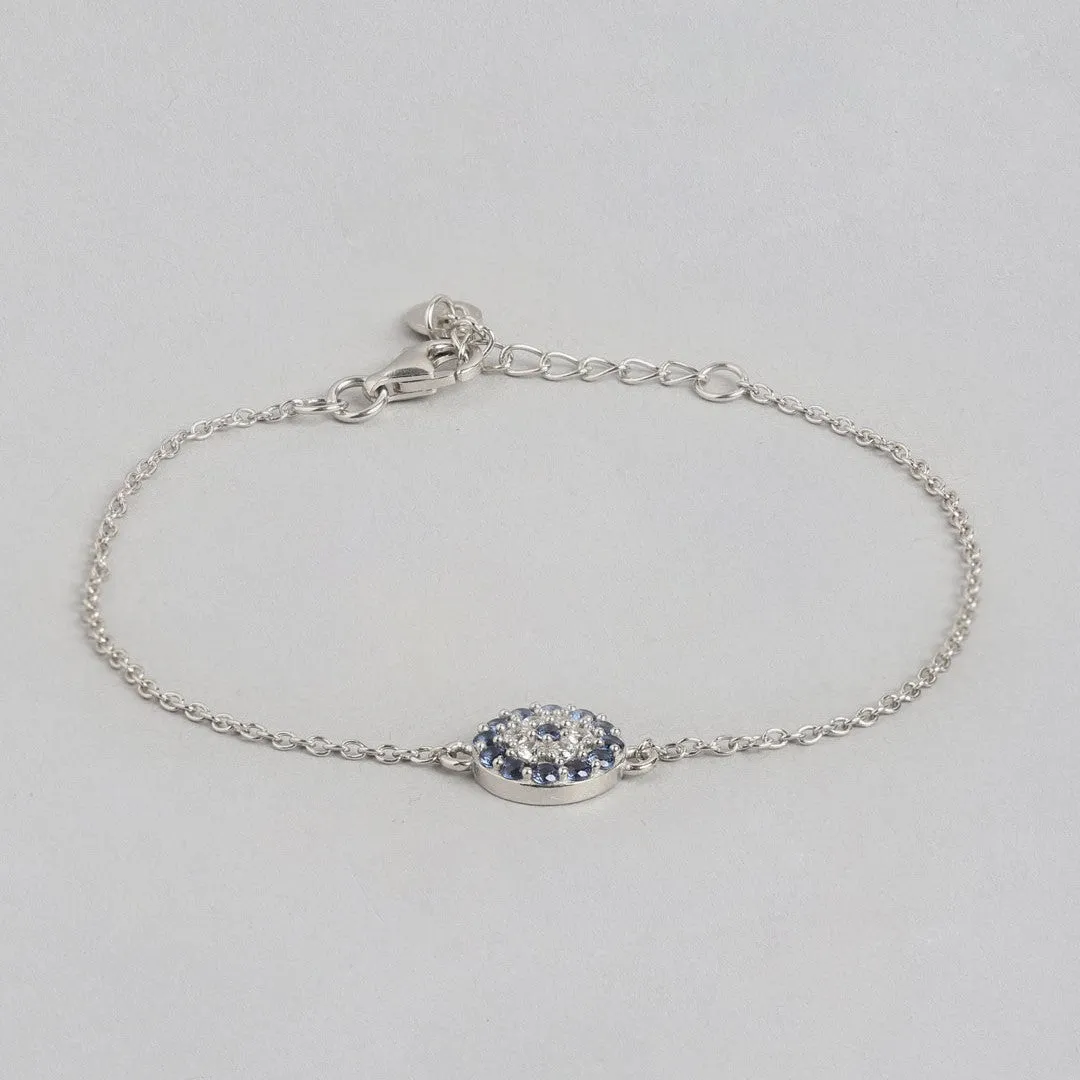 Rhodium Enchanted CZ Eye 925 Sterling Silver Chain Bracelet