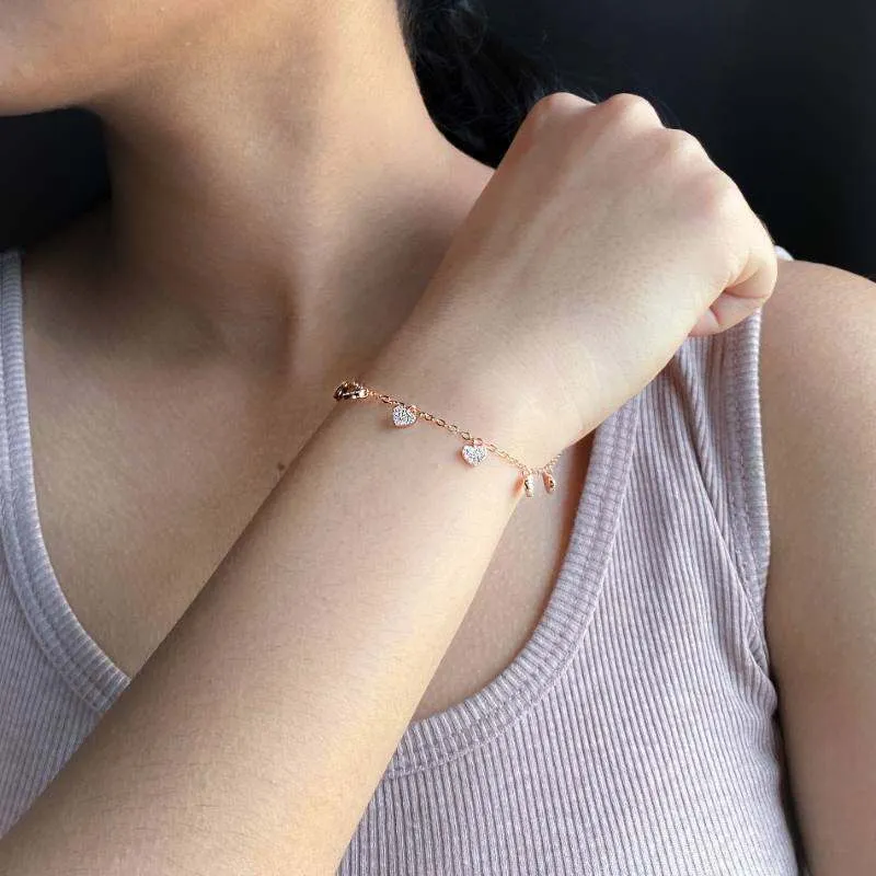 Rosegold Cute Hearts Charms Bracelet