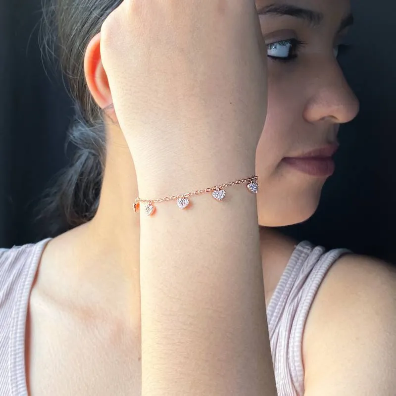Rosegold Cute Hearts Charms Bracelet