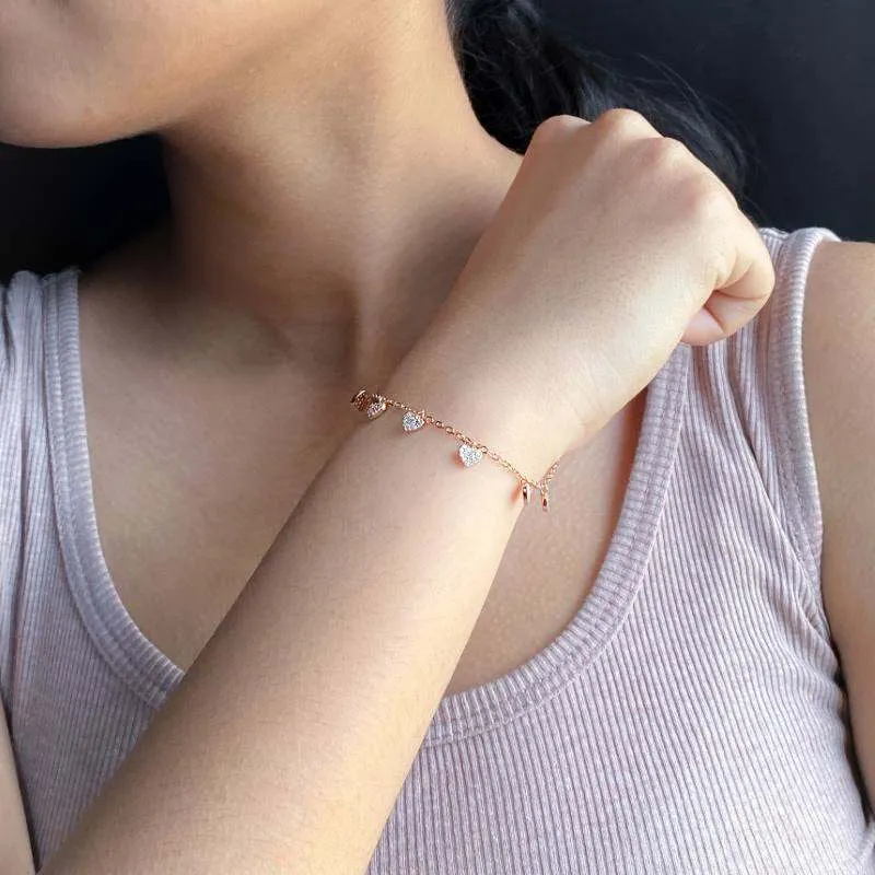 Rosegold Cute Hearts Charms Bracelet