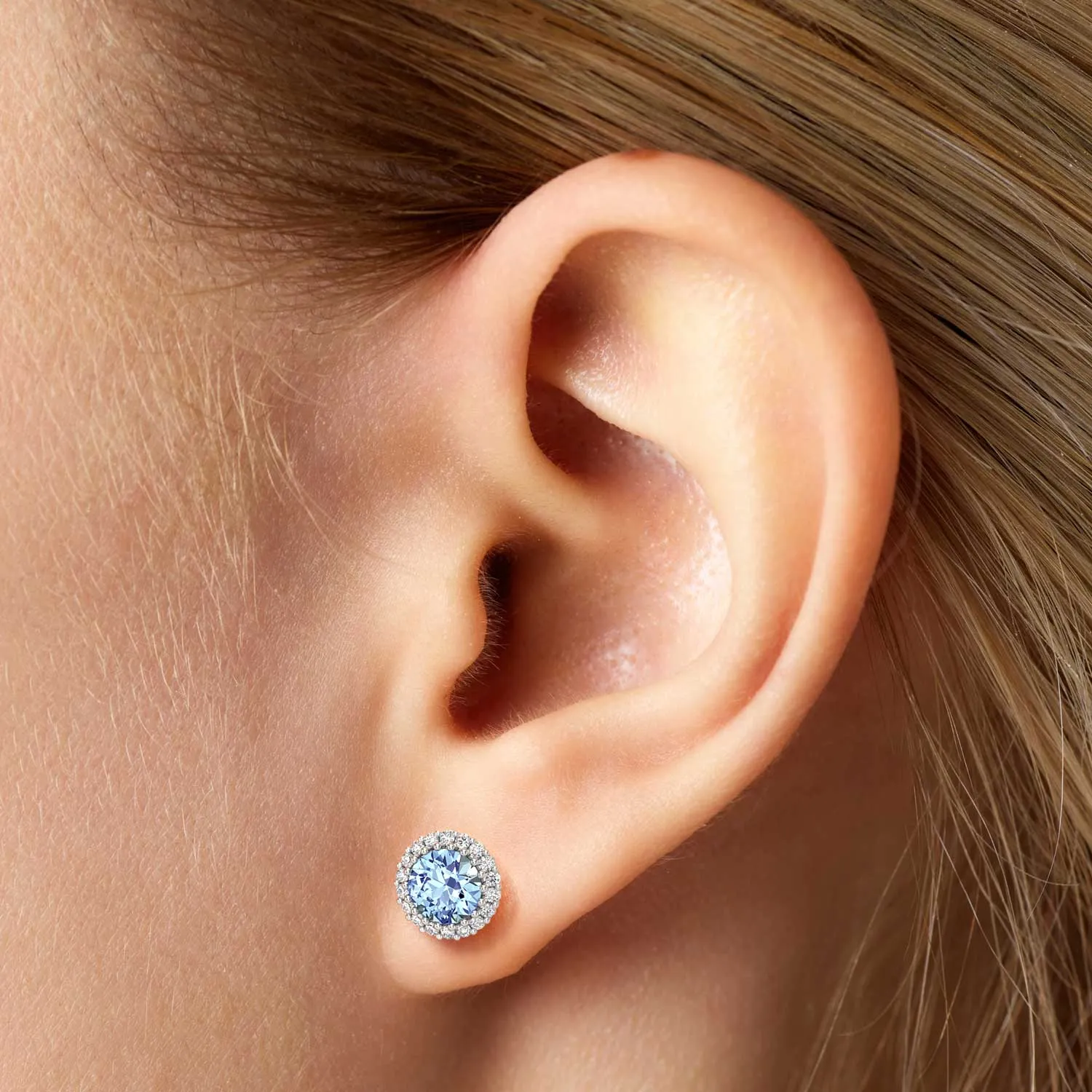 Round Aquamarine Earrings in 925 Silver - Irosk ®