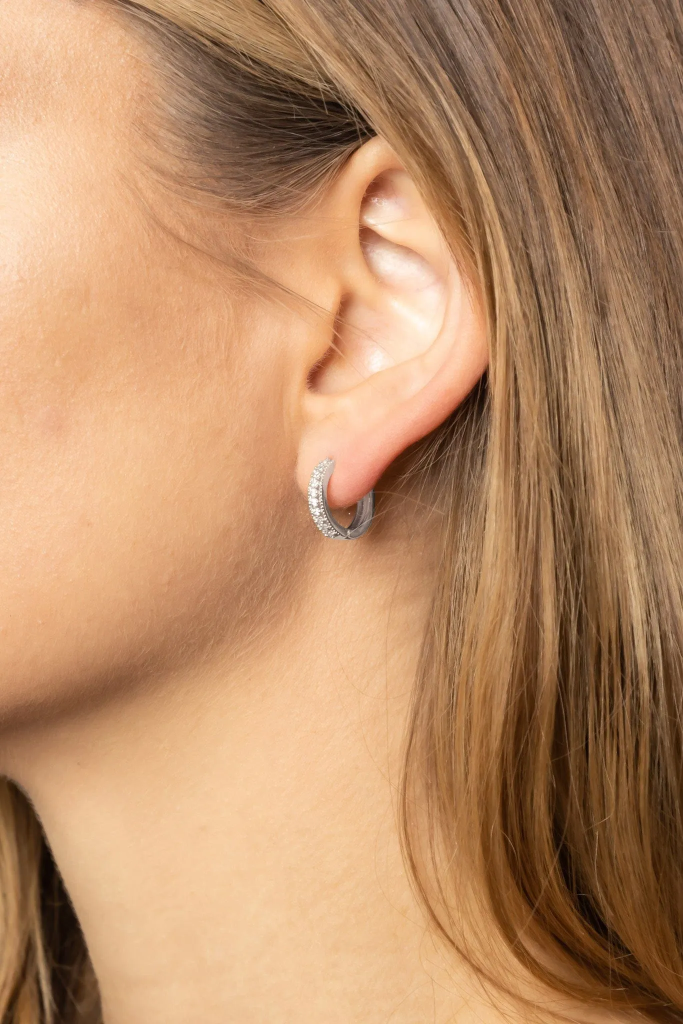 SJE310238 14K CZ Paved Hoop Earrings