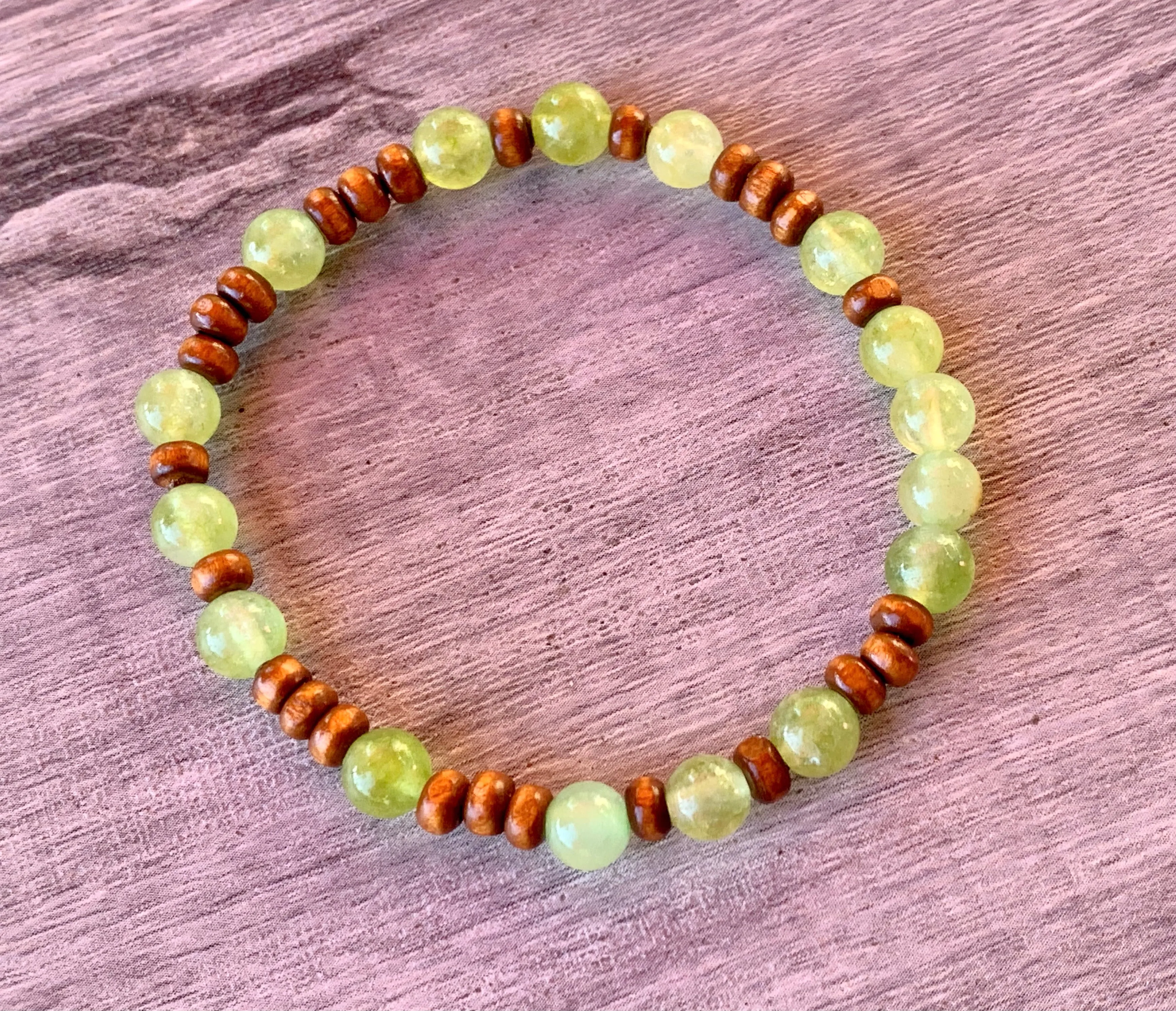 🔴SOLD🔴Renee Handmade Peridot and Wood Expandable Bracelet