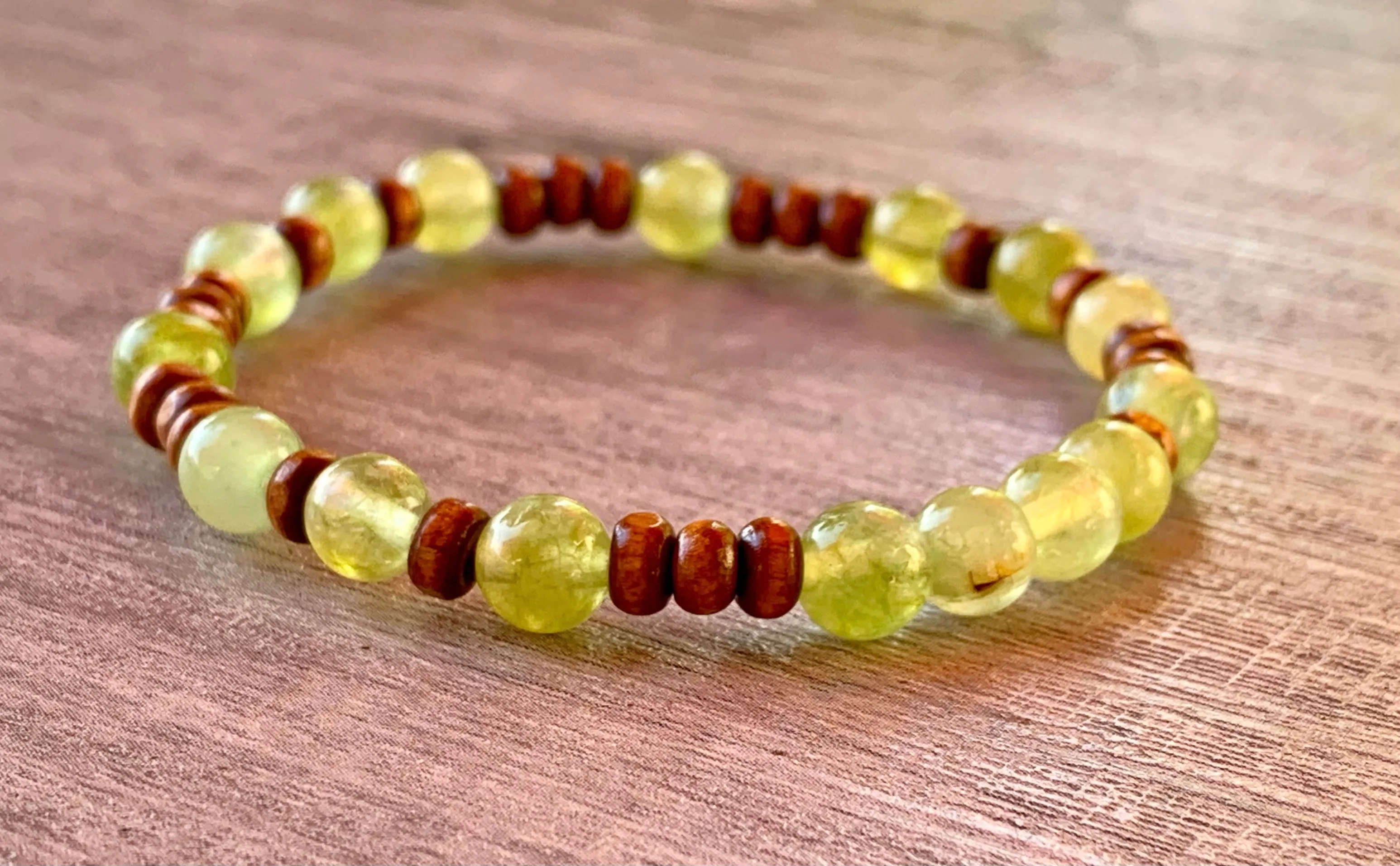 🔴SOLD🔴Renee Handmade Peridot and Wood Expandable Bracelet