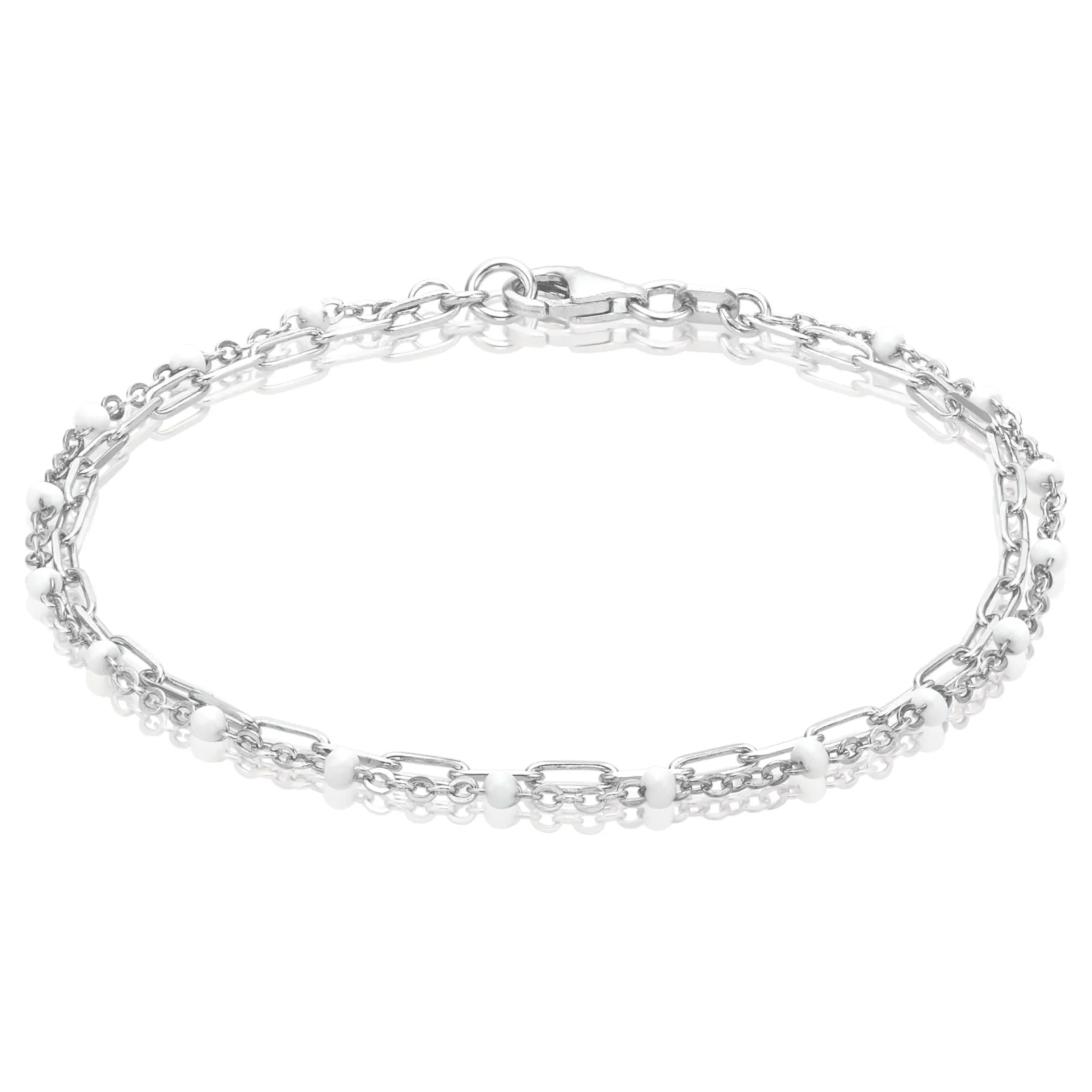 Sterling Silver 19cm White Enamel Double Row Bracelet