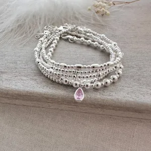 Sterling Silver Bracelet Stack, 5 Sterling Silver Stacking Bracelets Set with Cubic zirconia