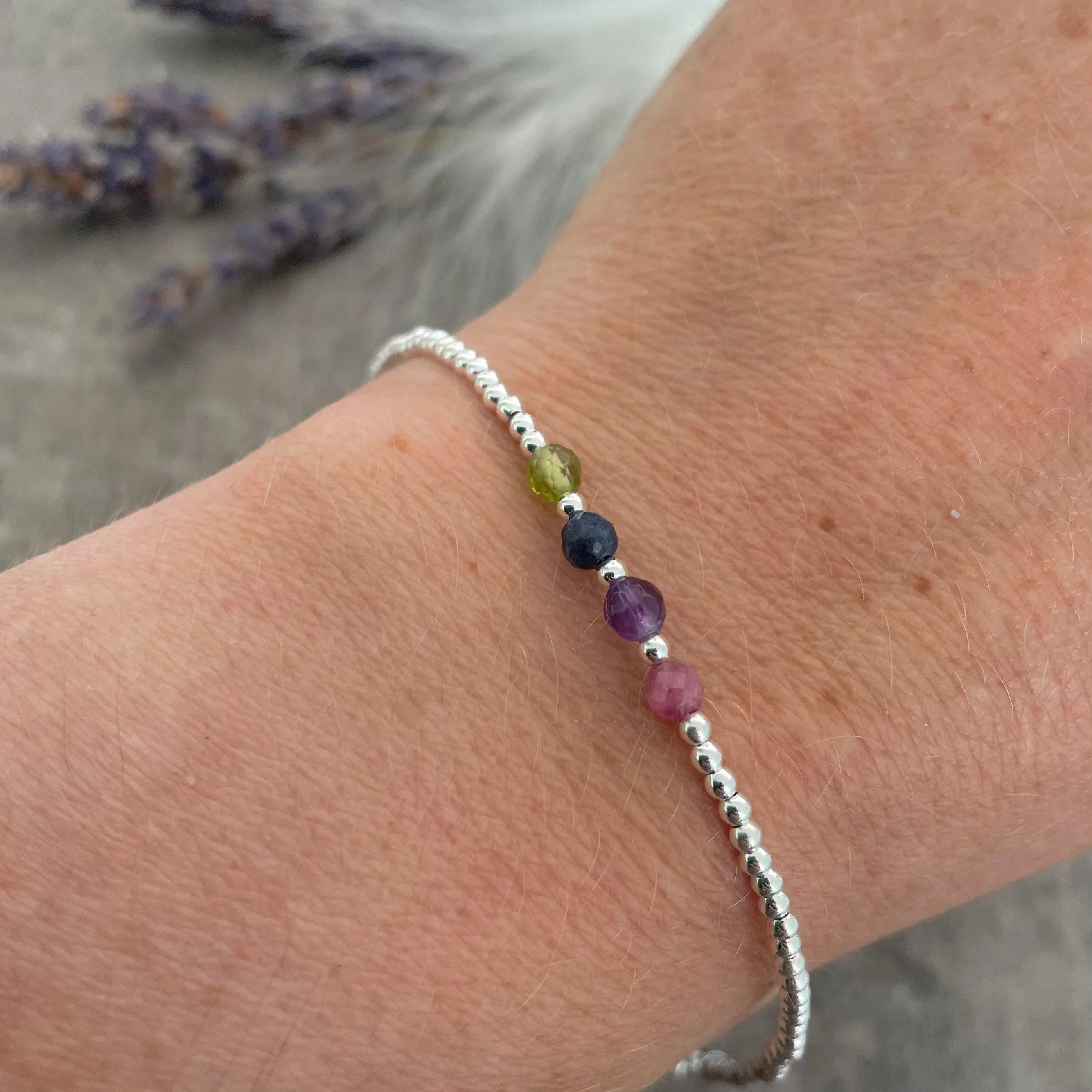 Sterling Silver Family Birthstones Bracelet, , Gift for Mum