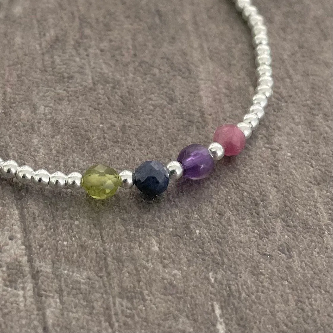 Sterling Silver Family Birthstones Bracelet, , Gift for Mum