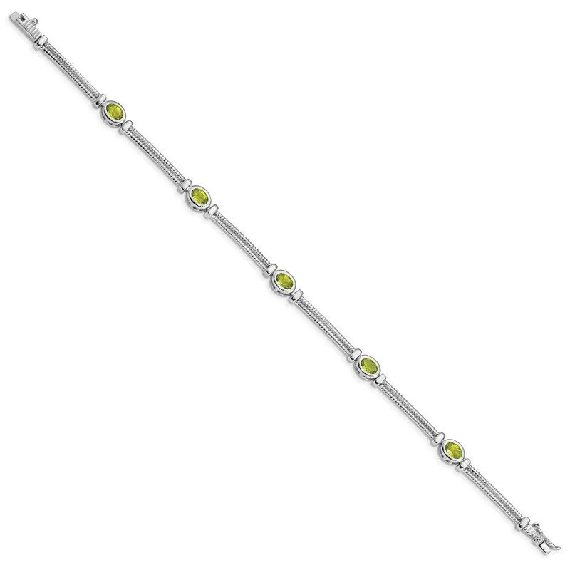Sterling Silver Rhodium-plated Peridot Bracelet QX612PE
