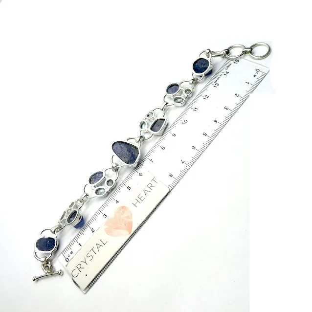 Tanzanite Bracelet, Raw Nuggets with Faceted Blue Topaz, 925 Silver