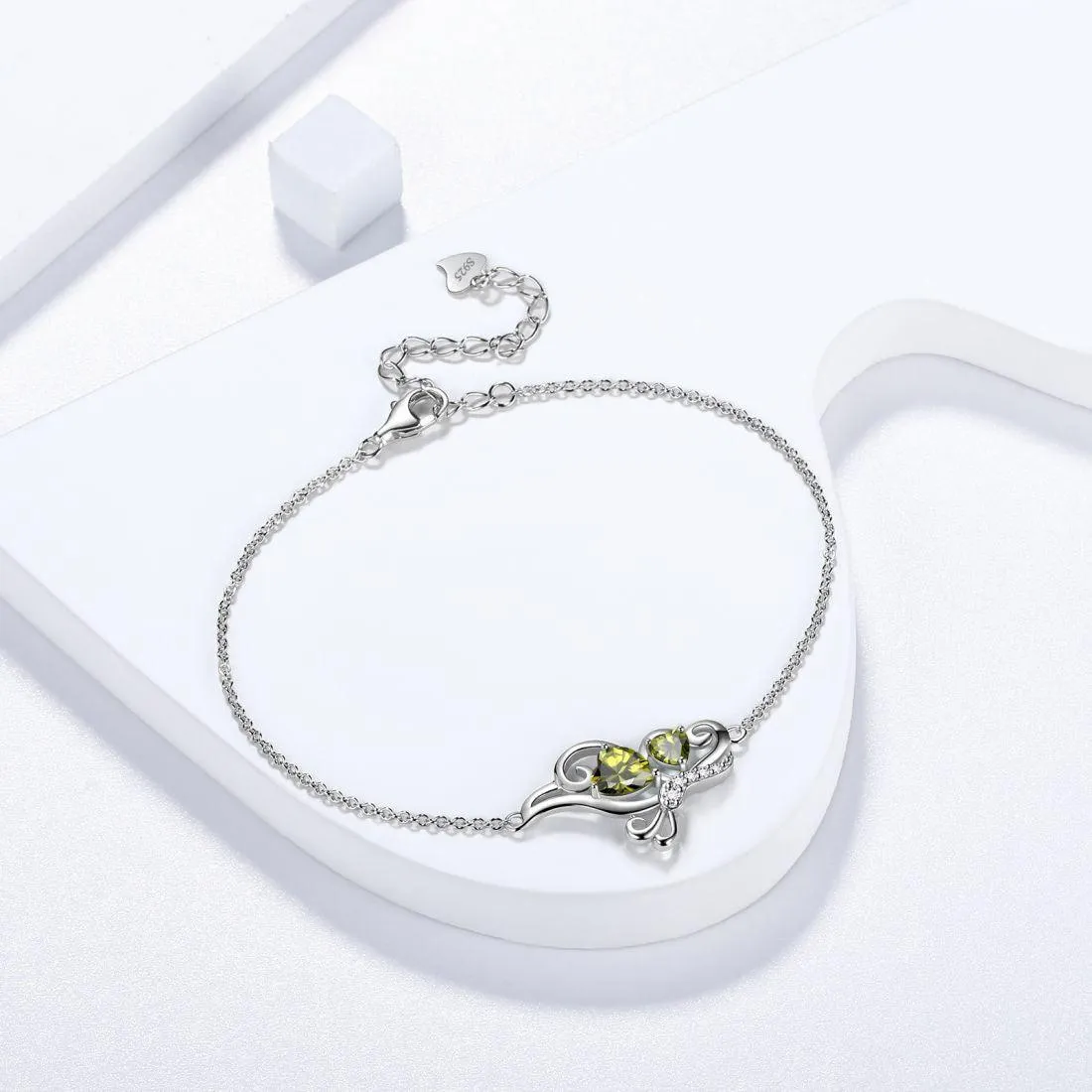 Tokyo Mart Butterfly Birthstone August Peridot Bracelet Women Girls Jewelry Birthday Gift 925 Sterling Silver