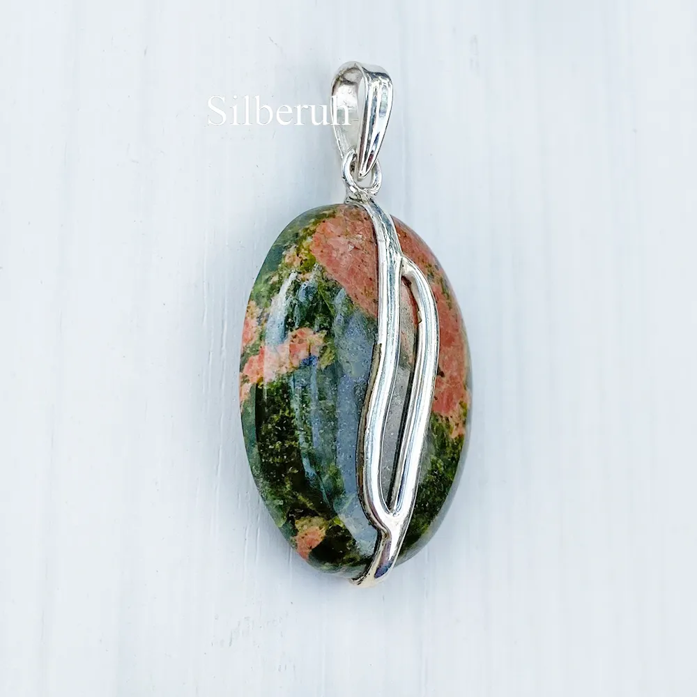 Unakite Oval Silver Pendant