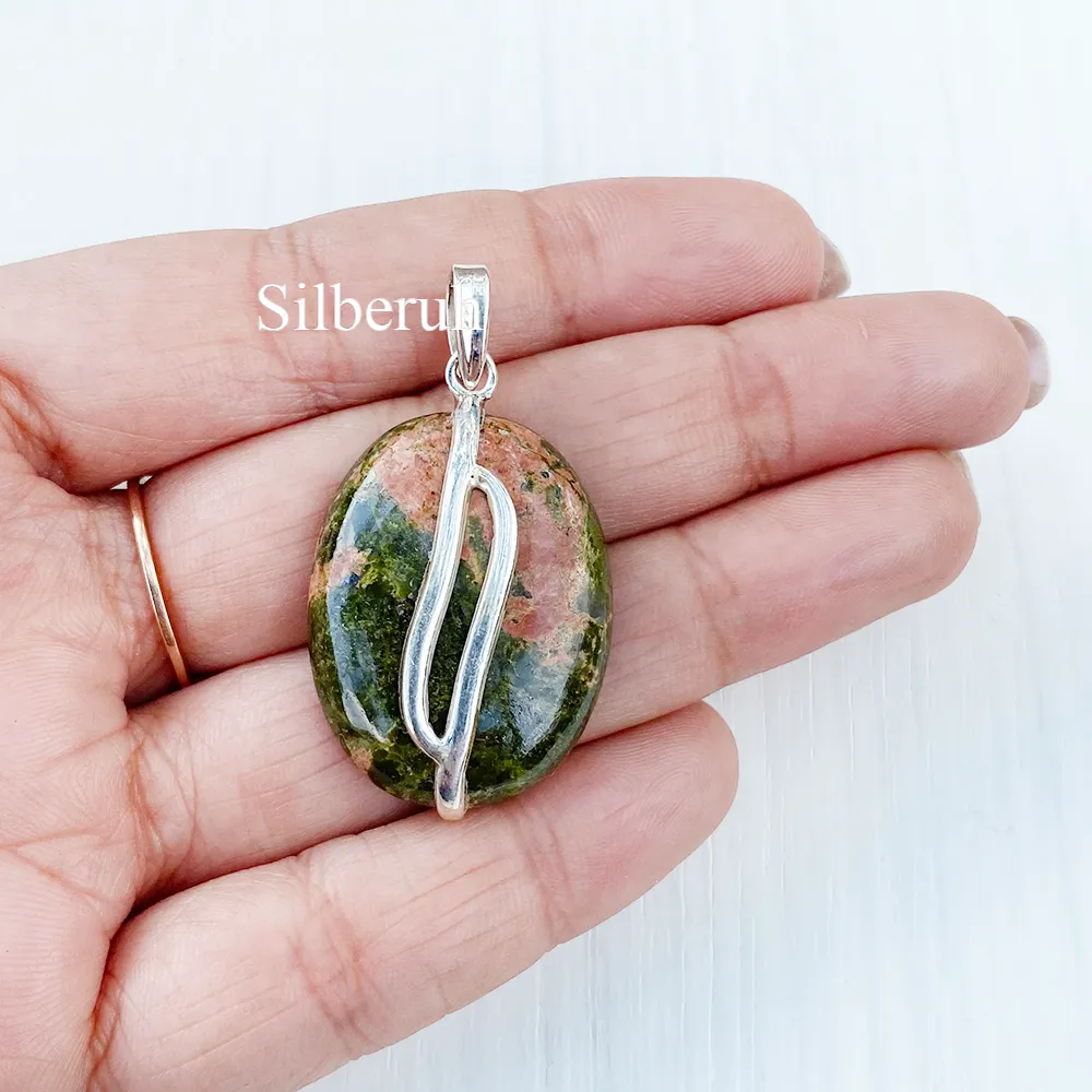 Unakite Oval Silver Pendant