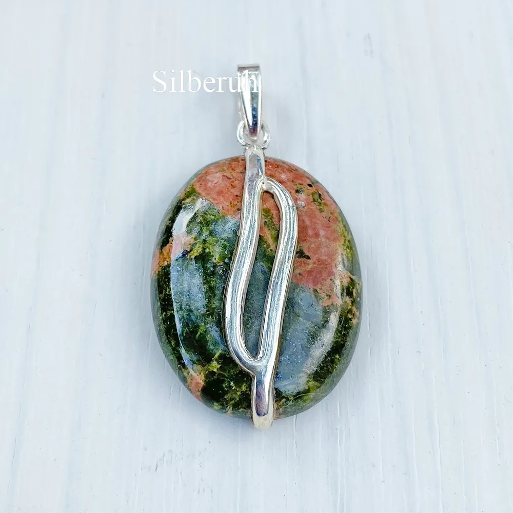 Unakite Oval Silver Pendant