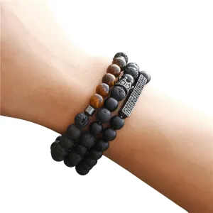 Unisex Black Matte Bracelet Of Onyx Stone Beads And Crown / Stylish Jewellery