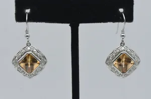Vintage Sterling Silver Yellow and Colorless Cubic Zirconia Dangle Earrings